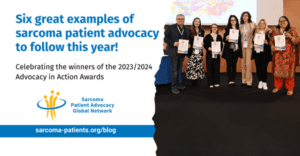 A graphic featuring a photo of the award winners from this year's Advocacy in Action Awards with the title of the post and a link to the blog.