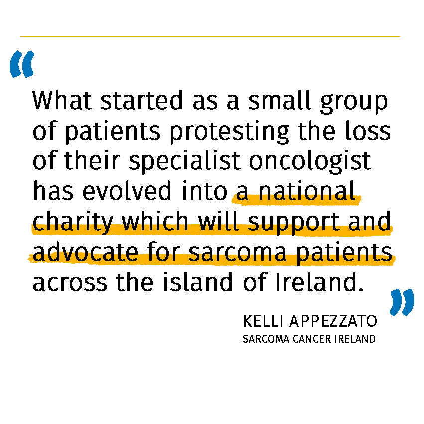A graphic featuring a quote from the blog, which reads: "What started as a small group of patients protesting the loss of their specialist oncologist has evolved into a national charity which will support and advocate for sarcoma patients across the island of Ireland."