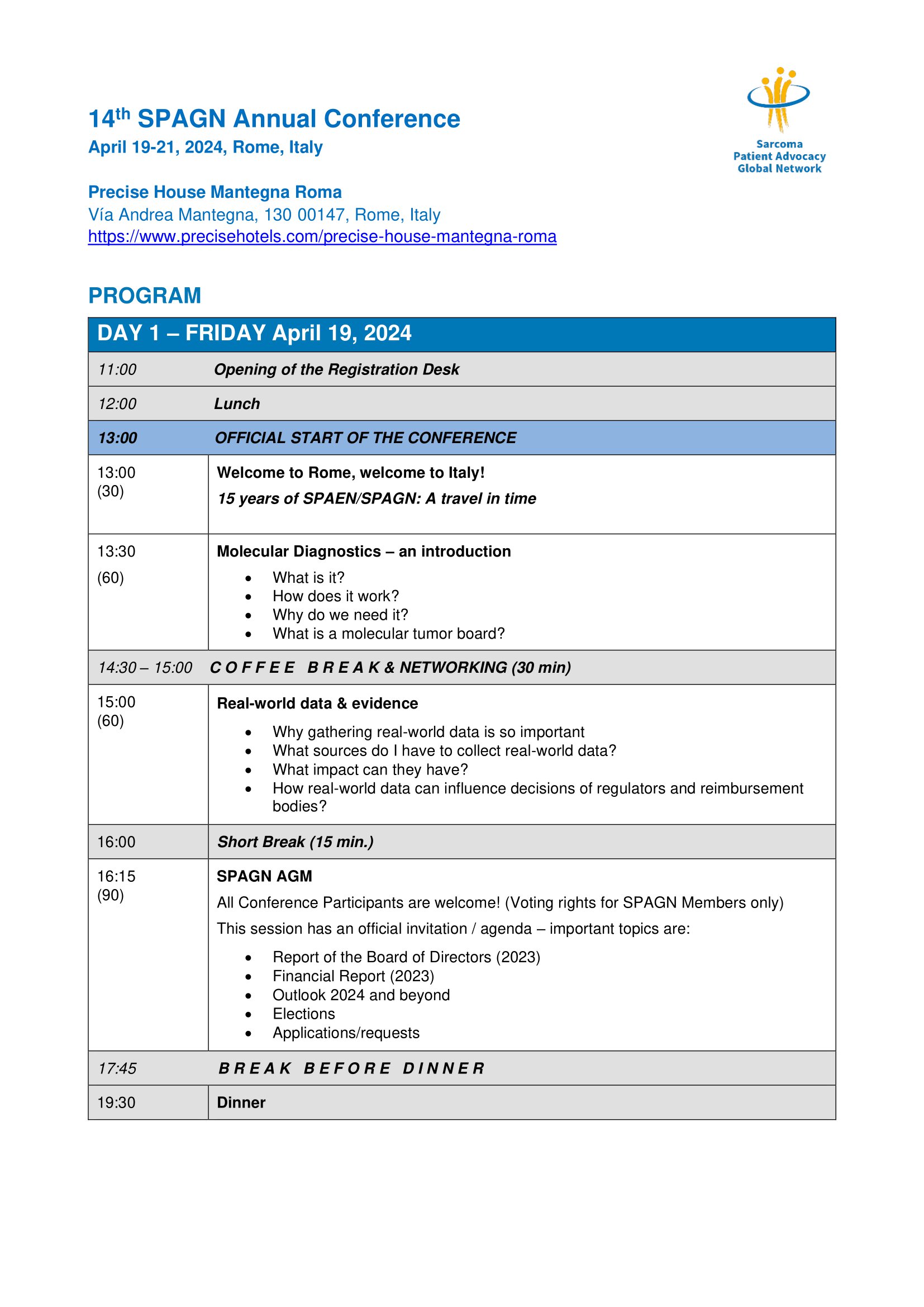 Conference Program SPAGN Patient Advocacy Global Network